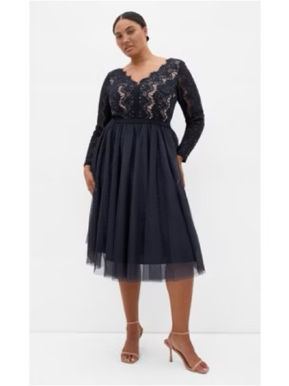 City Chic Navy Lace & Tulle Midi navy Dress